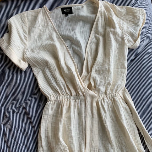 Monrow Gauze Wrap Romper in Buttercream - Picture 2 of 7